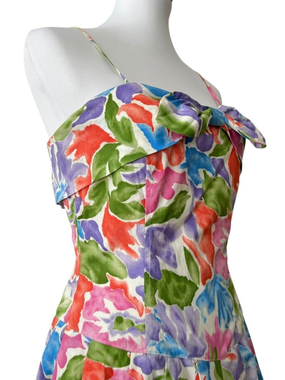 Vintage Womens Dress Small Retro Cotton Removable Strapless Fall Florals 80s 50s